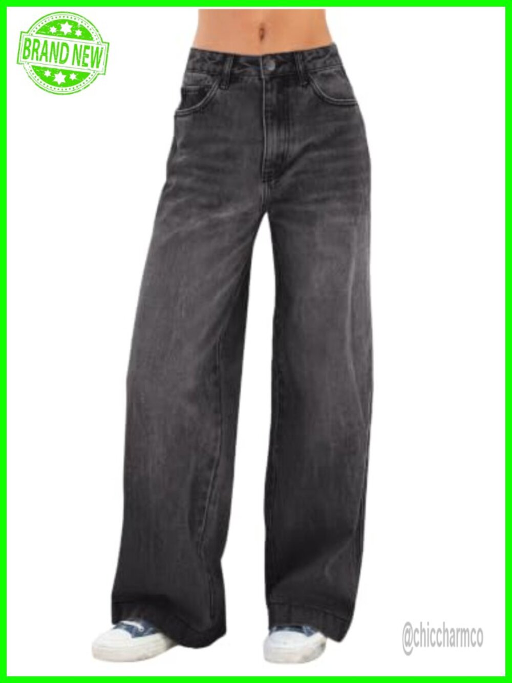 Women Wide Leg High Rise Stretchy Baggy Denim Jeans Casual Pants